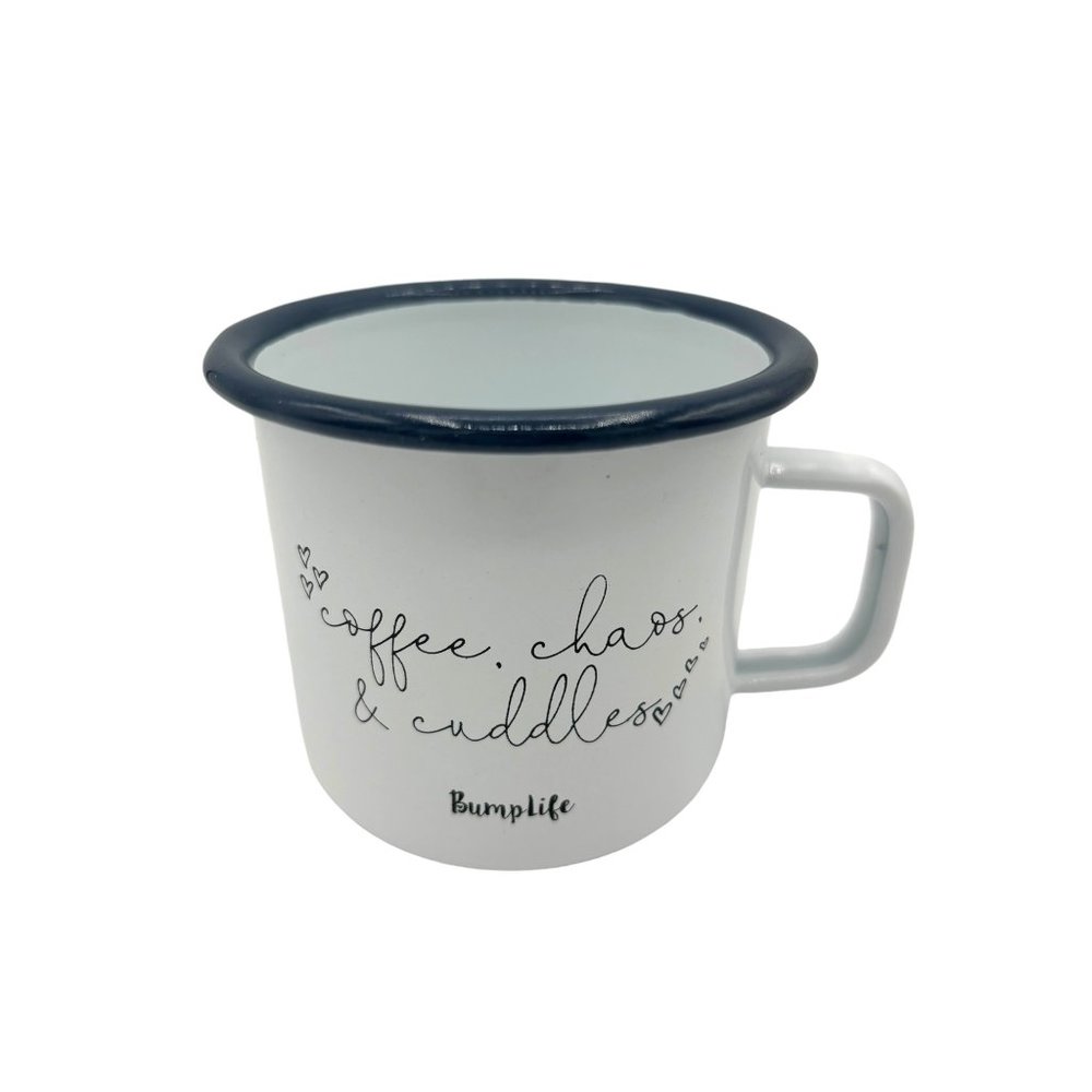 Bumplife Enamel Coffee Mug , Chaos & Cuddles New Mom Gift